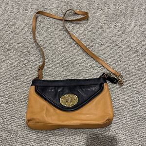 Emma Fox Elegant Black and Tan Crossbody Bag